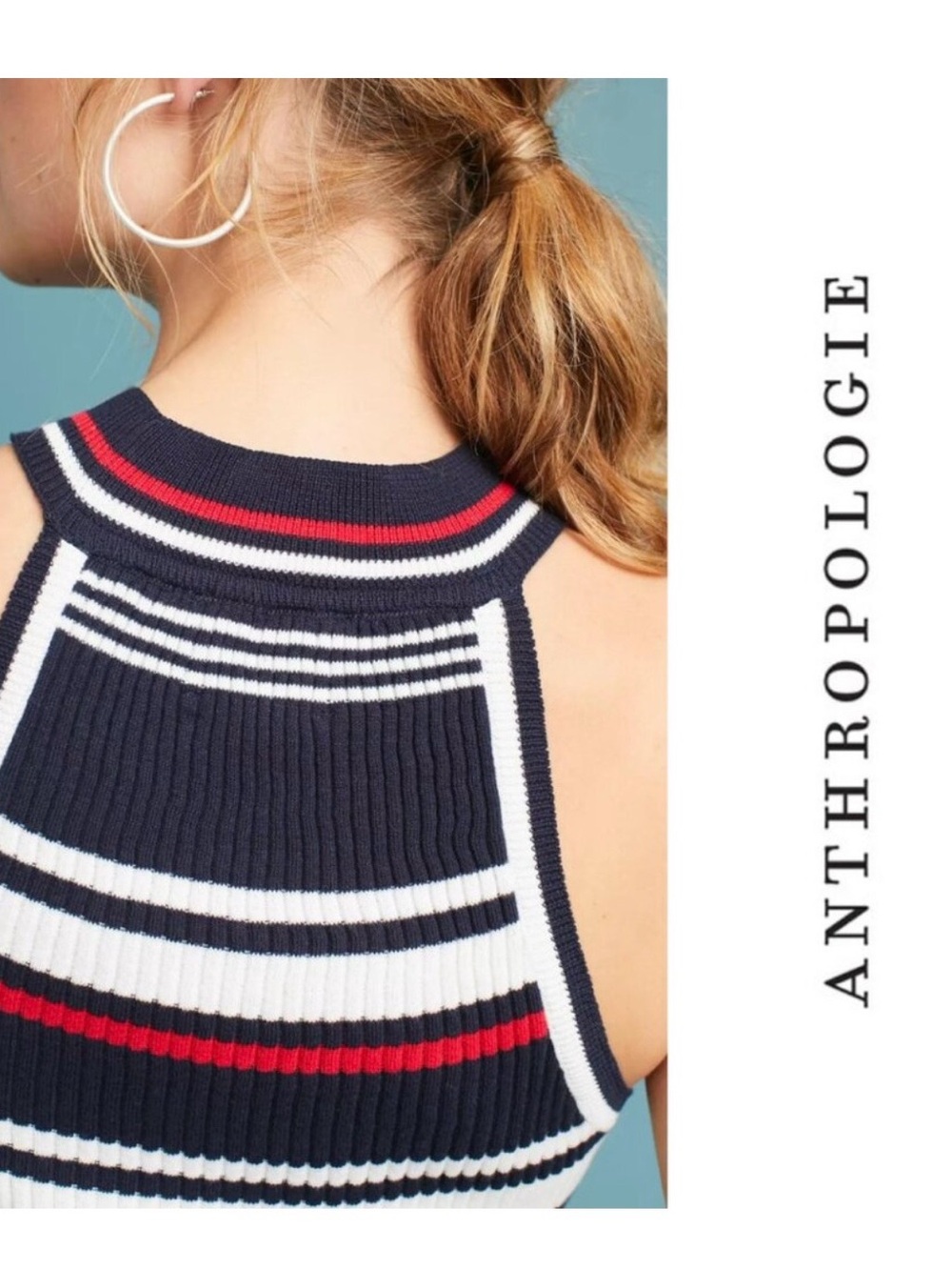 NWT Anthropologie Maeve Navy White and Red Striped Halter Ribbed Tank - Medium - Picture 8 of 9